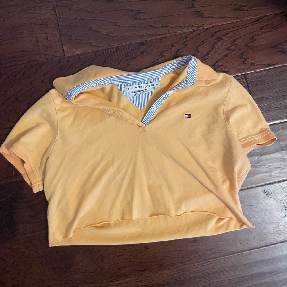 tommy hilfiger cropped orange polo